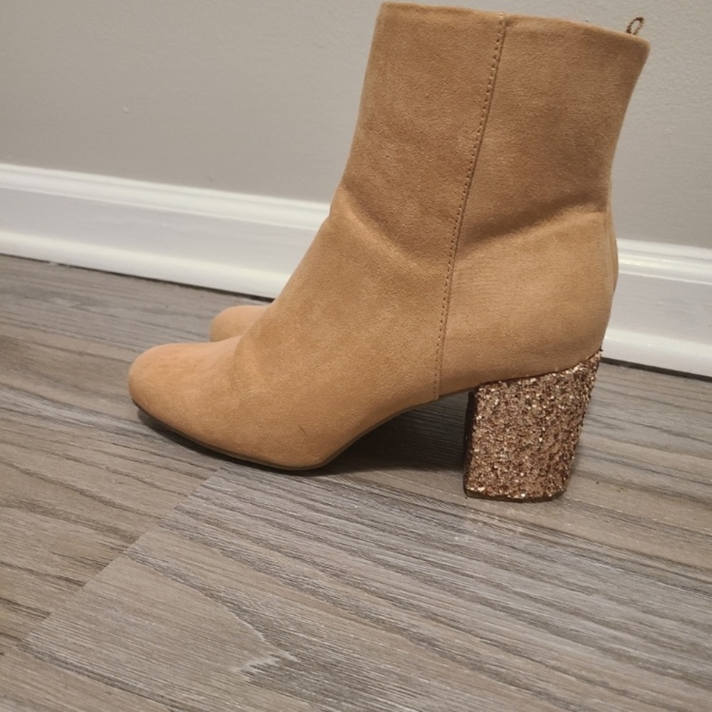 Old Navy Faux Suede Pink Glitter Heel Ankle Booties